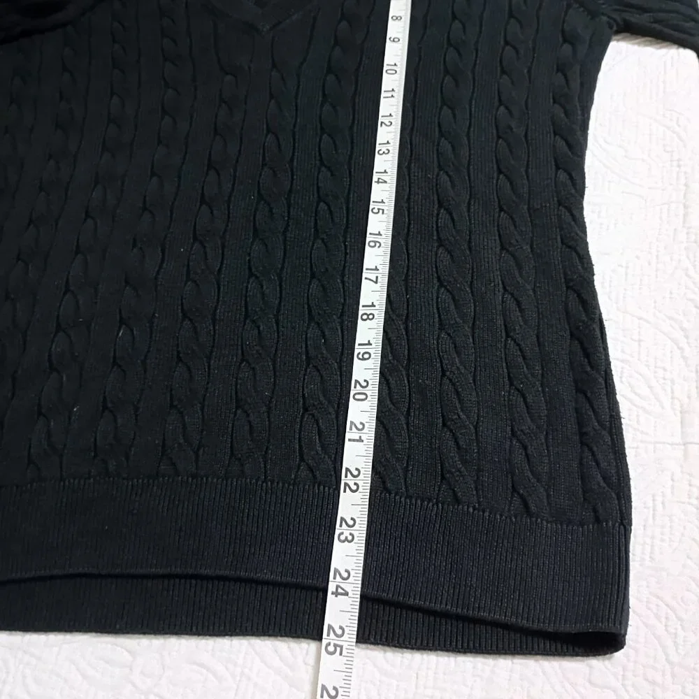 Lacoste Men's V Neck Cable Knit Black Sweater Size 44